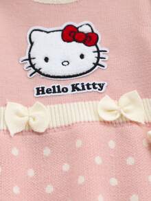 HELLO KITTY AND FRIENDS | SHEIN GraphicGems 女嬰針織毛衣洋裝 3D 毛巾刺繡 粉色波點蝴蝶結設計 舒適柔軟 甜美可愛 生日派對 秋季 - 粉色 - 查看 8