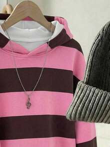 SHEIN EZwear 女款休閒復古連帽衛衣，彩色條紋，秋冬服飾 - 彩色 - 查看 3