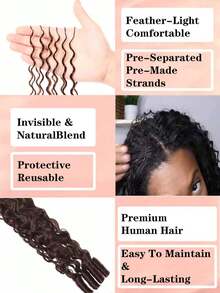 Boho Braids 波希米亞編髮羽毛鉤編真人髮 巧克力棕色 捲波浪真人髮接髮 預分束 Miracle Knots 手工鉤編髮 適合編髮 預套環 16-22英吋 - S4 - 查看 4
