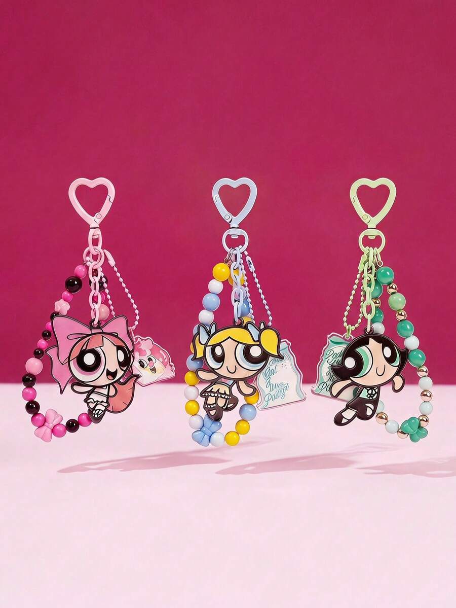 THE POWERPUFF GIRLS X POKOJA LAND 鑰匙圈 包包裝飾掛飾鍊 - 彩色 - 查看 1