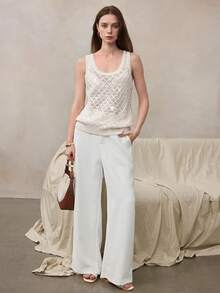 SHEIN Off-White Low Neckline Sequin Decor French Minimalist Elegant ...