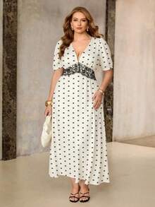 Roveilla Vestido Elegante Flapper Anos 1920 Feminino com Estampa de Laço, Decote em V, Manga Curta, Ajuste Slim, Linha A, Sem Elasticidade, Verão, Casamento, Chá da Tarde, Formal, Preto e Branco - Damasco - Visão 7