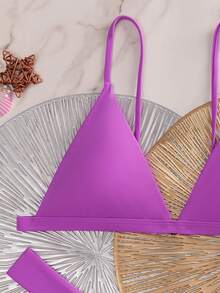 Oceva Bikini de triángulo con corte alto para playa en verano - Morado - Ver 3