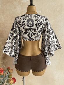 Soleia Women's All-Over Print Knot Front Casual Versatile Daily Travel Shirt - Multicolor - View 2