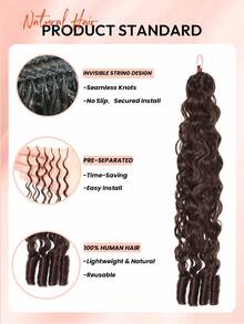 Boho Braids 波希米亞編髮羽毛鉤編真人髮 巧克力棕色 捲波浪真人髮接髮 預分束 Miracle Knots 手工鉤編髮 適合編髮 預套環 16-22英吋 - S4 - 查看 3