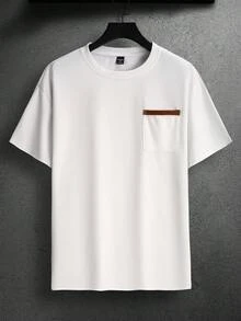 Manfinity Homme 男士大尺碼拼色休閒百搭日常穿著短袖T恤 - 白色 - 查看 6