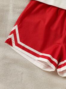 Young Boys' 2-Piece American Streetwear Sports Outfit, Sleeveless Tank Top And Shorts Set With Cartoon Letter Chicago Graphic Print, Street Style Basketball Uniform For Summer - Red - View 5