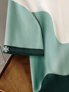 Vacaura 1件青少年男孩極簡高街圓領針織套頭T恤，小印花設計，精緻高級，舒適面料，夏季新款，適合高街與街頭穿搭，充滿個性 - 綠色 - 查看 4