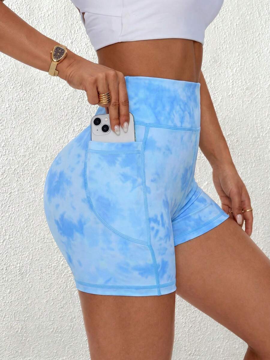 SHEIN Sports Damen-Sportshorts mit Batikmuster und Taschen, vielseitig einsetzbar - Verschiedenfarbig - Übersicht 1