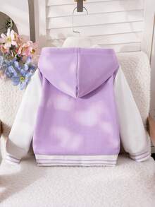 SHEIN 女童紫色長袖連帽卡通角色箔印可愛抓絨內裡外套，秋冬兒童外套 - 紫色 - 查看 2