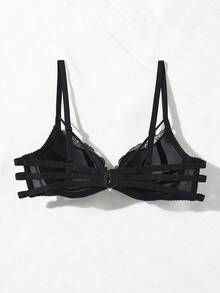 LustreForm 女款蕾絲不對稱罩杯鋼圈內衣，附肩帶設計，1件裝 - 黑色 - 查看 7