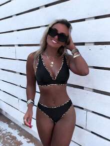 Swim Mod Conjunto de Bikini Estampado de Leopardo Sexy Nuevo Primavera/Verano 2026, Traje de Baño de Dos Piezas - Multicolor - Ver 1