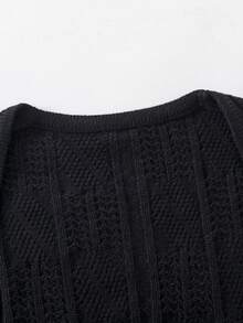 SHEIN Elladie kids Tween女孩黑色時尚休閒可愛舒適柔軟極簡百搭優雅3D蝴蝶結長袖短版針織開襟毛衣，適合日常穿著、外出、學校、玩耍、戶外、派對，秋冬款 - 黑色 - 查看 3