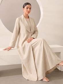 Graceveil Bata larga holgada de uso diario para mujer, de color liso, casual y elegante con cuello - Albaricoque - Ver 3