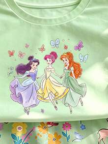 (1 Random Item From 4) Girls' Colorful Floral Long Hair Cartoon Print Basic Short T-Shirt And Shorts - Multicolor - View 5