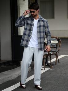Manfinity CasualCool 男士刷毛可追溯格紋長袖厚襯衫 - 彩色 - 查看 4