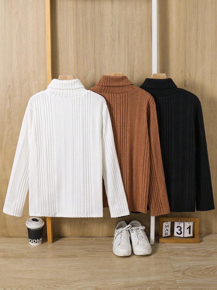 SHEIN Tween Boy Autumn/Winter Casual Versatile Solid Color Turtleneck T-Shirt - Multicolor - View 4