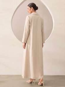 Graceveil Bata larga holgada de uso diario para mujer, de color liso, casual y elegante con cuello - Albaricoque - Ver 2