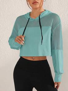 SHEIN Sovereign Charm 女款抽繩連帽休閒百搭日常運動運動衫 - 天藍色 - 查看 3