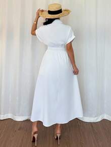 SHEIN Raffinéa 女款純色百褶休閒派對與旅行長洋裝 - 白色 - 查看 2