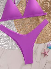 Oceva Bikini de triángulo con corte alto para playa en verano - Morado - Ver 4