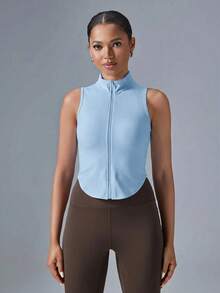 VARSIVA Women's Solid Color Zipper Front Sports Tank Top - Blue - View 1