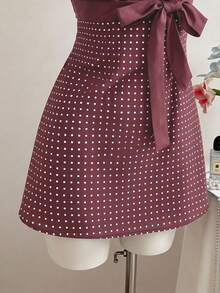 Elamini Women's Polka Dot Pattern Bow Decor Square Neck Dress - Burgundy - View 5