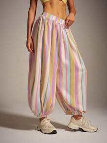 VARSIVA Women's Elastic Waist Striped Jogger Sweatpants - Multicolor - View 5