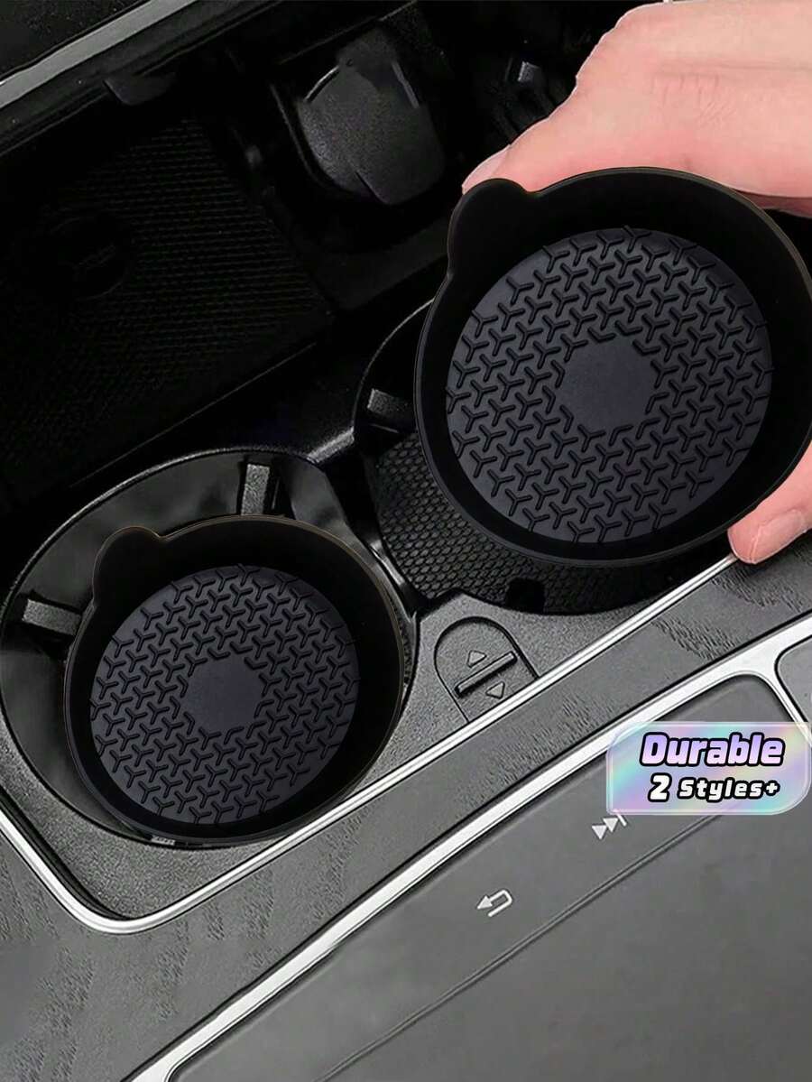 2pcs Silicone Cup Holder Mats With Anti-Slip Pad - Car Accessories - Durable Interior Decor - Automotive Decoration - multicolor - View 1