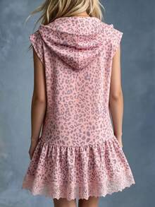 LUMIGAL Women's Leopard Print Sleeveless Half-Zip Pink Leopard Print Sweatshirt Vacation Summer Sexy - Pink - View 2