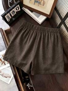 SHEIN Franclia Summer New Linen Casual Versatile Culottes - Brown - View 2
