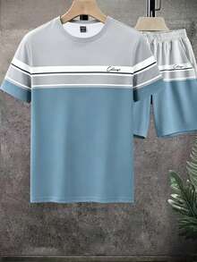 Lornexis Men's Colorblock Short Sleeve T-Shirt And Shorts Casual Daily Outfit - Multicolor - View 2