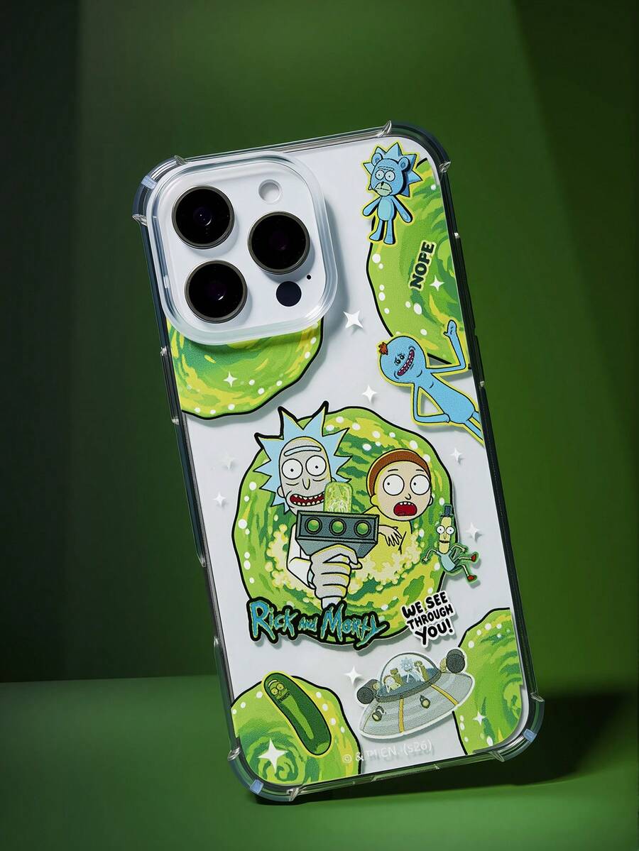 Rick and Morty X SHEIN Cartoon Pattern Transparent Mobile Phone Case, Anti-Drop Protective IPhone13-17 Mobile Phone Case - Multicolor - View 1