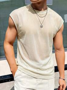 Manfinity Dauomo Men's Solid Color Crew Neck Cap Sleeve Versatile Casual T-Shirt - Apricot - View 3