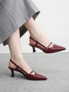 CUCCOO BIZCHIC 女款尖頭漆皮細高跟低鞋口後跟帶式休閒通勤百搭女鞋 - 酒紅色 - 查看 3