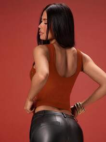 Denimoi Women's Summer Fashion Metal Decor Sleeveless Top - Rust Brown - View 2