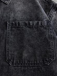 AXEPEAK Men's Gradient Color Turn-Down Collar Single-Breasted Double Pocket Short Sleeve Denim Shirt - Black - View 3