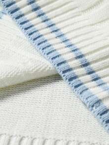 Manfinity Roghcode Chaleco de punto casual versátil con cuello en V y tejido de cable a rayas para hombre - Blanco - Ver 5
