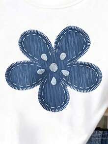 (Patrón aleatorio, 1 set aleatorio) Conjunto de 2 piezas de camiseta corta básica y pantalones cortos para niñas con bloques de color floral verde, rosa y azul, rayas horizontales finas rosas y patchwork azul - Multicolor - Ver 8
