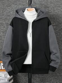 青少年男孩/大童男孩拼色剪影連帽衛衣黑色外套，休閒學院風舒適百搭柔軟面料，適合秋冬、家庭聚會、返校、運動、玩耍、生日派對、攝影、度假、假期 - 彩色 - 查看 2