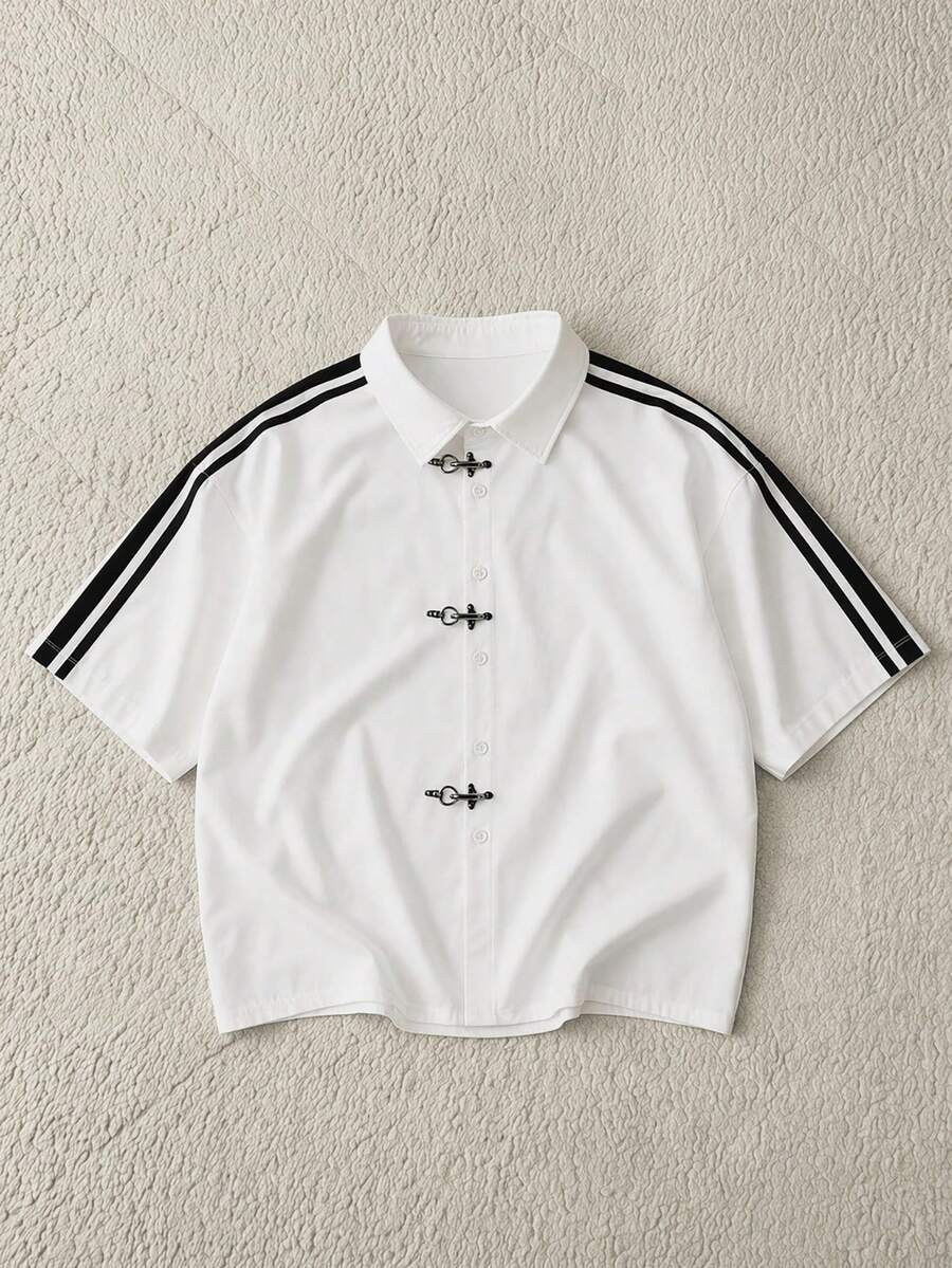 FRESIVO Men's Summer Casual Contrast Color Striped Shirt - White - View 1