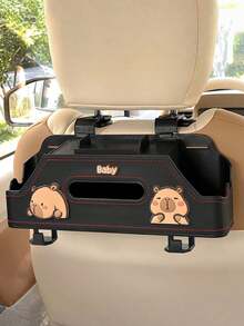 1 buah Organizer Penyimpanan Kursi Belakang Mobil Kartun dengan Tempat Gelas, Slot Tisu & Pengait | Cocok untuk Semua Mobil, Dekorasi Menarik untuk Kendaraan Bertema Panda - A - View 8