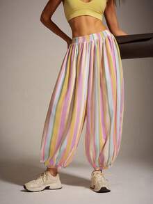 VARSIVA Women's Elastic Waist Striped Jogger Sweatpants - Multicolor - View 8