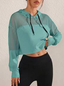 SHEIN Sovereign Charm 女款抽繩連帽休閒百搭日常運動運動衫 - 天藍色 - 查看 6