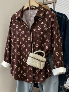 Franclia Women's Casual Loose Long Sleeve Shirt, Leopard Print, Minimalist Versatile For Autumn/Winter, Suitable For Daily Wear - Brown - View 1