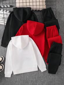 SHEIN 6件/套 青少年男孩休閒寬鬆字母印花圓領連帽長袖上衣與運動長褲兩件套，適合通勤、上學、日常休閒穿著、運動，秋冬返校季 - 彩色 - 查看 2