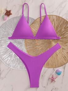Oceva Bikini de triángulo con corte alto para playa en verano - Morado - Ver 1