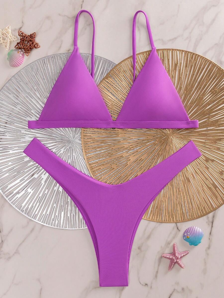 Oceva Bikini de triángulo con corte alto para playa en verano - Morado - Ver 1