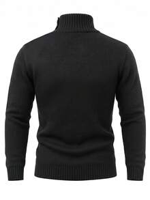 Manfinity CasualKnits 男士純色高領長袖休閒百搭毛衣 - 黑色 - 查看 9
