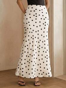 Anewsta Saia Midi Feminina com Estampa Elegante de Bolinhas, Primavera/Verão - Branco - Visão 4